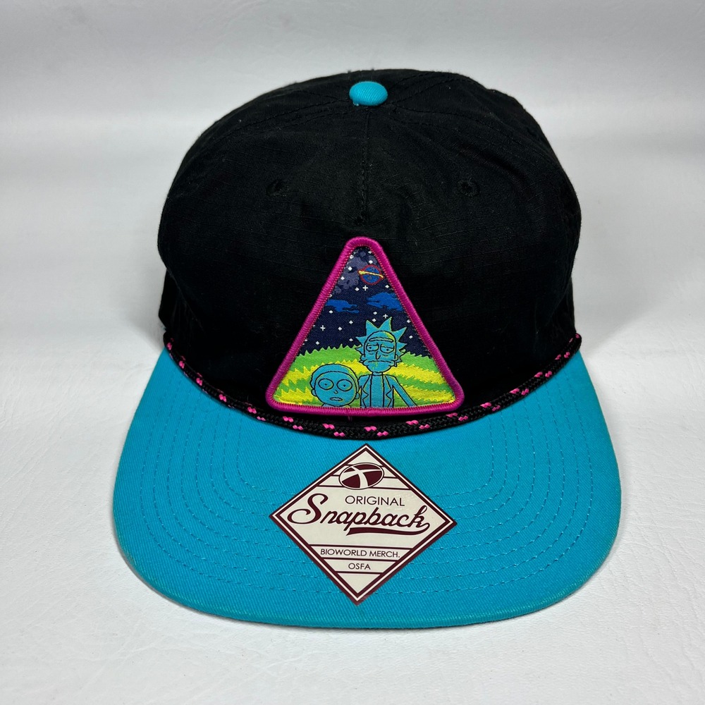Rick and Morty Bioworld Snapback Hat Black Teal Space Patch Adult Swim Cap OSFA